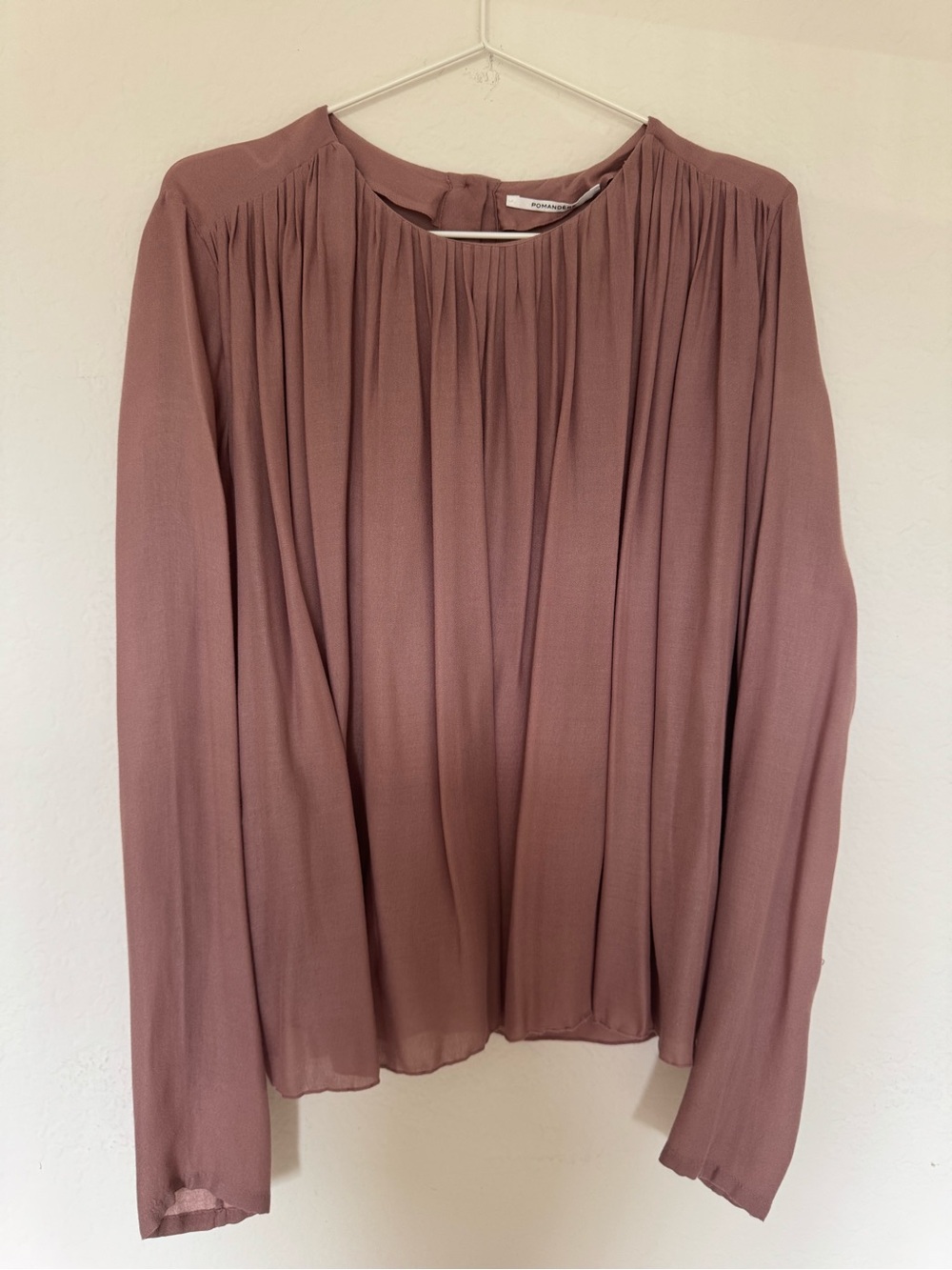 Pleated Long-Sleeve Blouse in Dusty Mauve